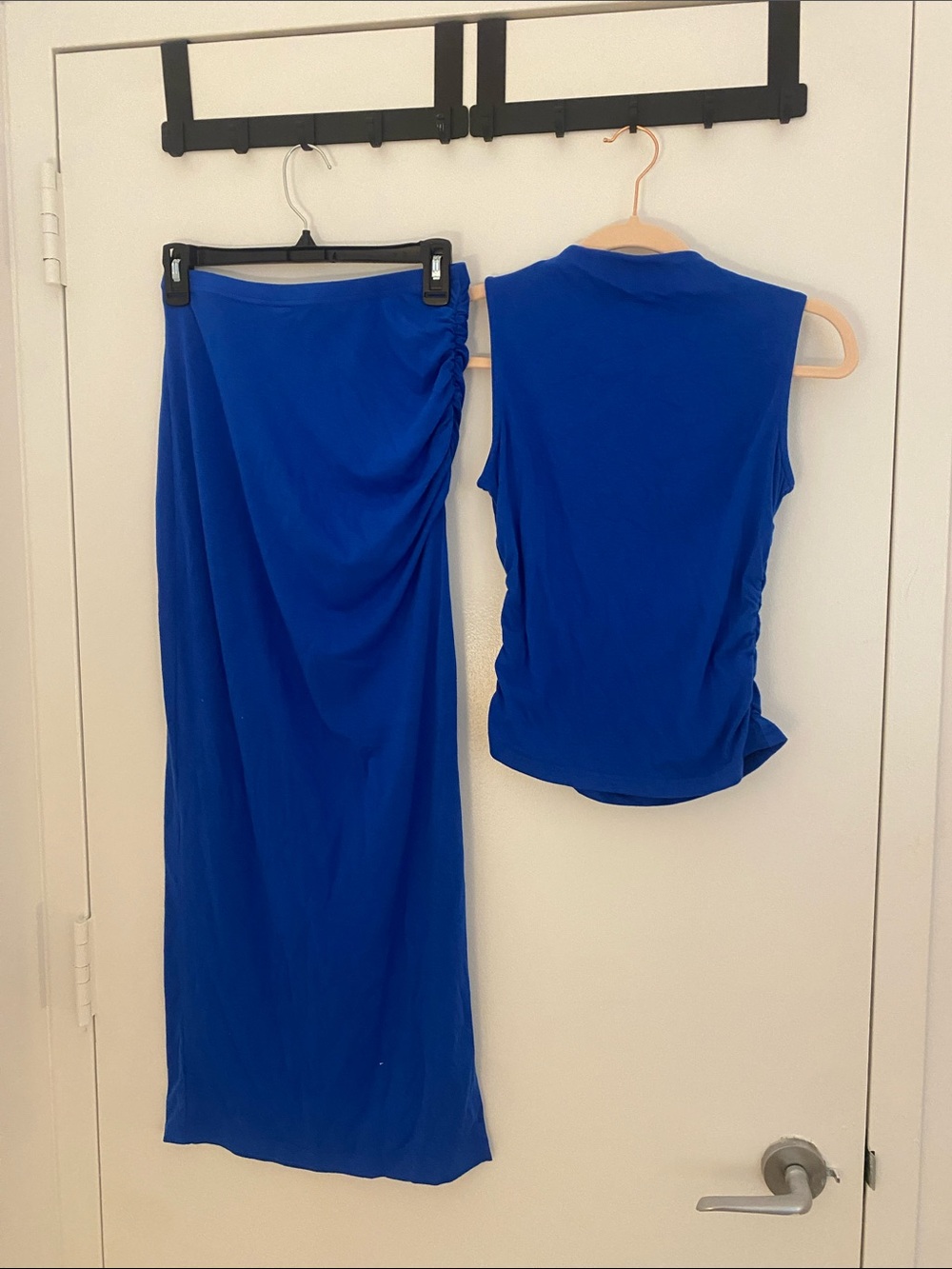 Blue Women's Ruched Side Maxi Skirt - Classic Solid Blue